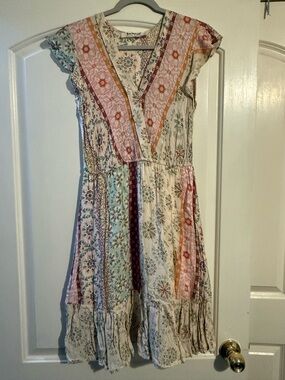 Three Bird Nest Floral Patchwork Dress in Cream, Pink & Sage